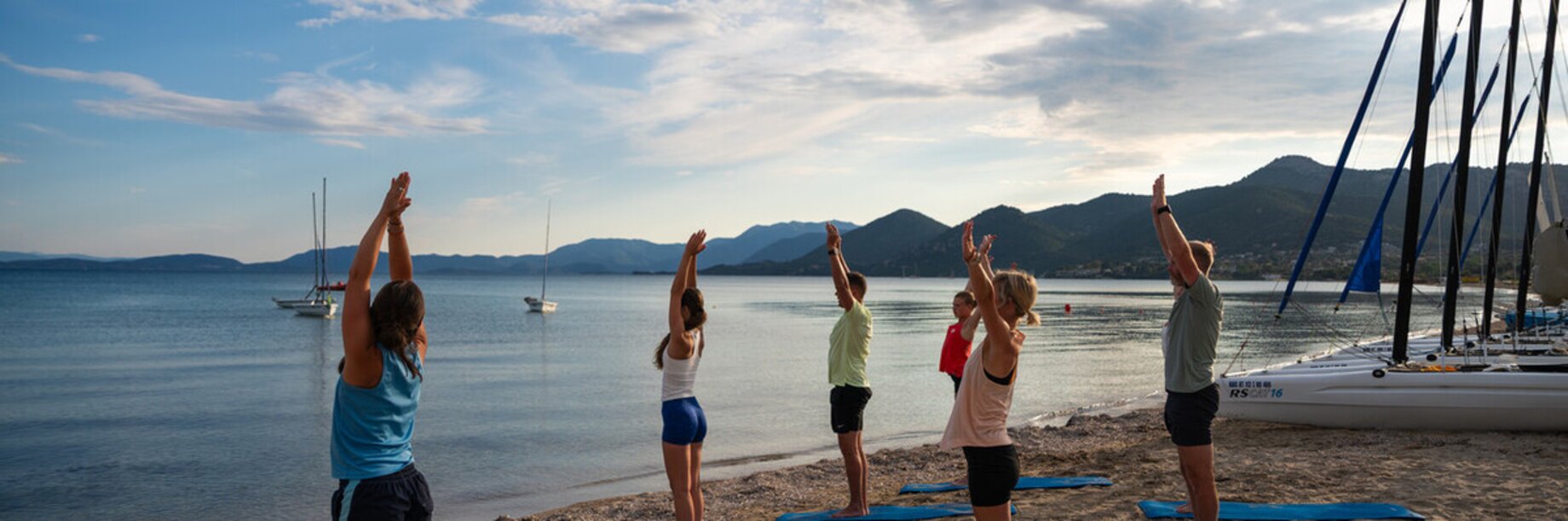 Beach yoga blue skies