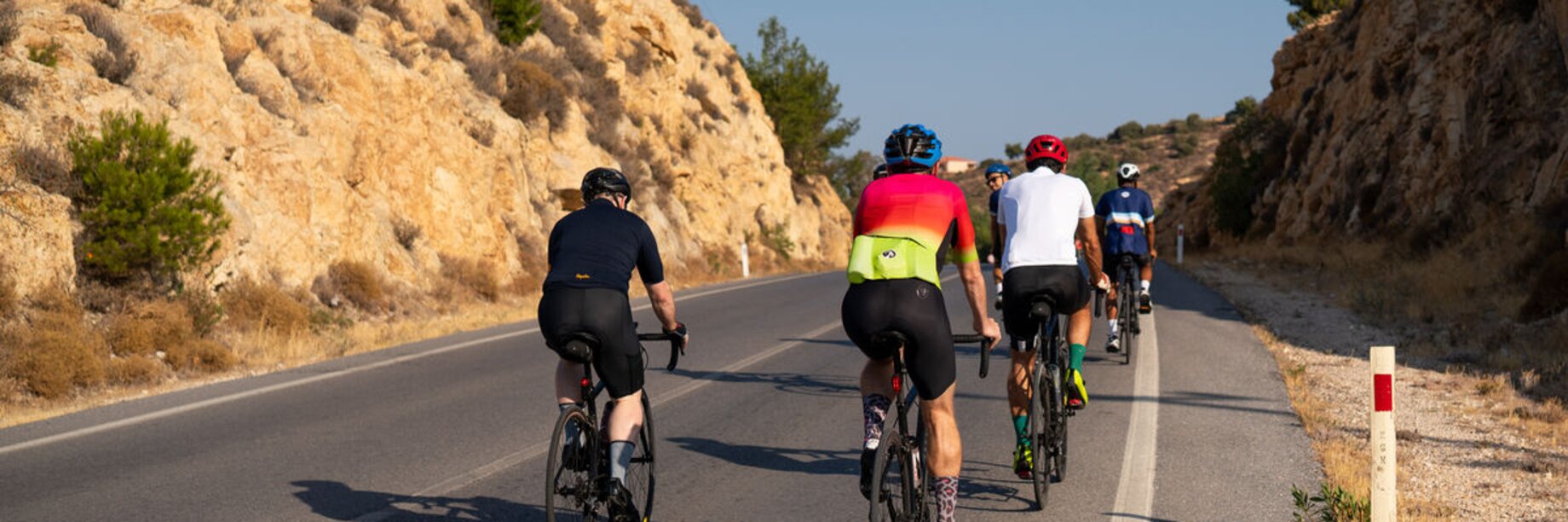 A group of people on a road cycling tour at Phokaia Beach Resort, Turkey