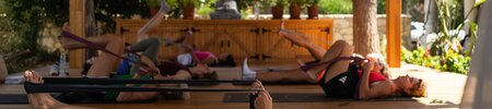 Fitness class in the yoga studio at Phokaia Beach Resort, Turkey