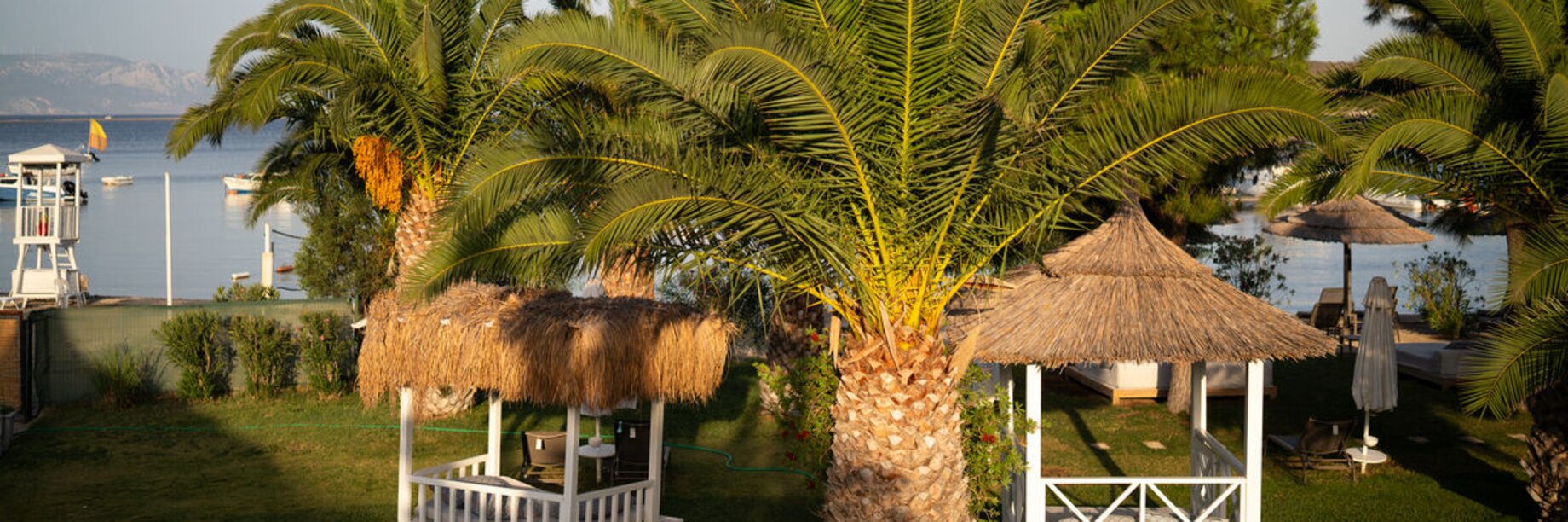 Daybeds facing the sea at Phokaia Beach Resort, Turkey