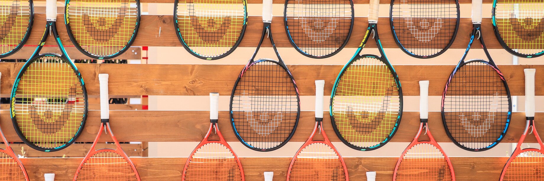 Tennis racquets lined up at Kamari Beach Resort, Rhodes, Greece | Mark Warner