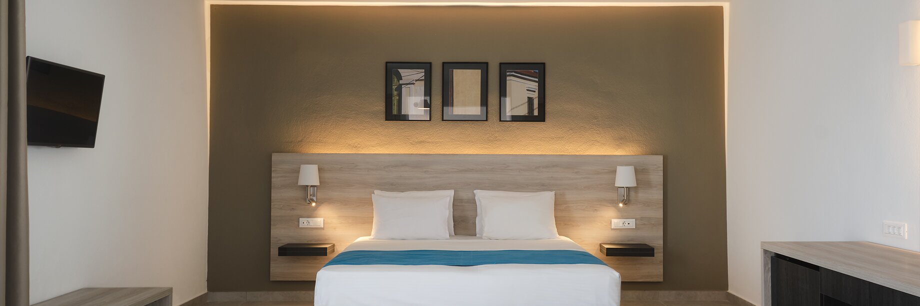 a bedroom with a large bed