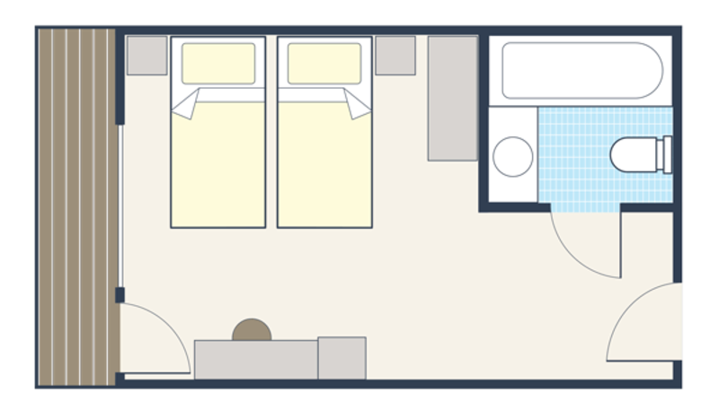 Room plan for Twin (ensuite bath, no balcony)