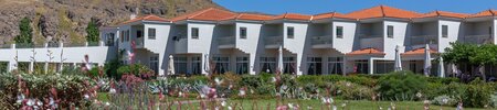 Beautiful gardens at Aeolian Village, Lesvos 