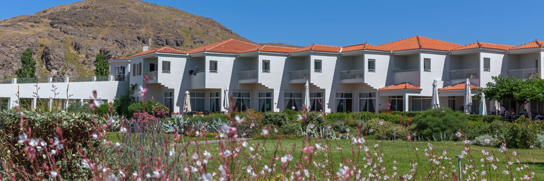 Beautiful gardens at Aeolian Village, Lesvos 