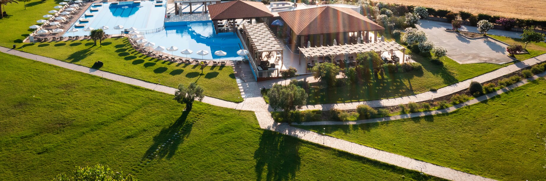 Aeolian Village pool from the air, Lesvos