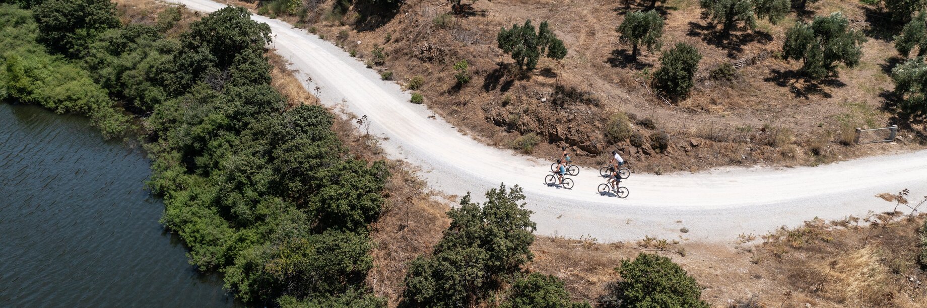 Aeolian Village, Lesvos, mountain biking by the lake